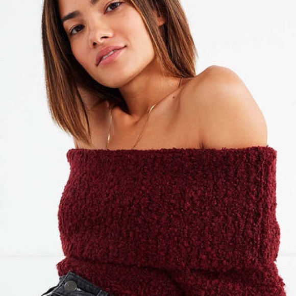 NWT UO Off Shoulder Maroon Fuzzy Sweater LAST ONES - Picture 2 of 4